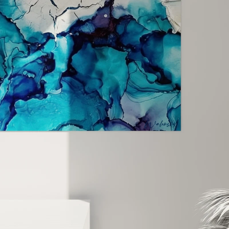 Tableau Abstraction blanche et bleue aux textures fissurées - Fracture polaire - Edition style peinture