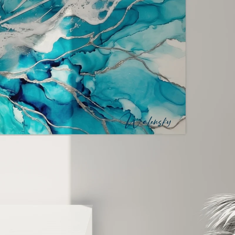 Tableau Ramure abstraite bleu turquoise et blanc - Écume figée - Edition style peinture