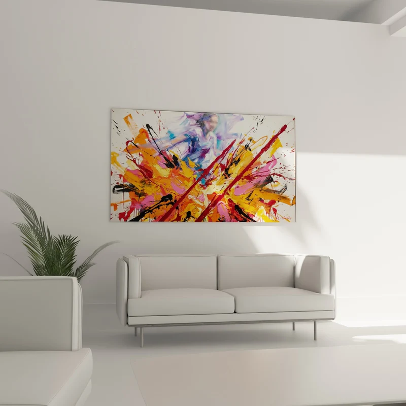 Tableau Silhouette floue aux éclats orange et rose - Souvenir en fusion - Edition style peinture