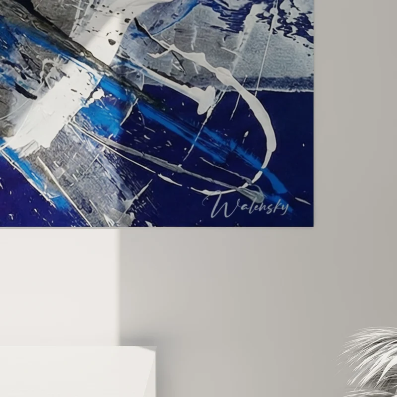 Tableau Clous plantés aux éclats blancs et bleus - Impact central saturé - Edition style peinture