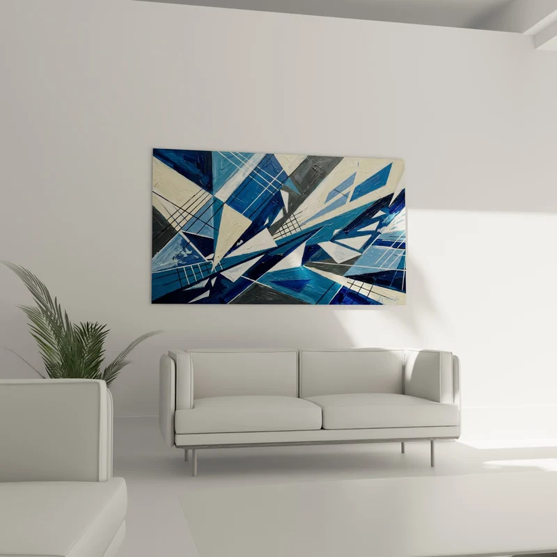 Tableau Éclats géométriques bleu marine et ivoire - Fracture en mouvement - Edition style peinture