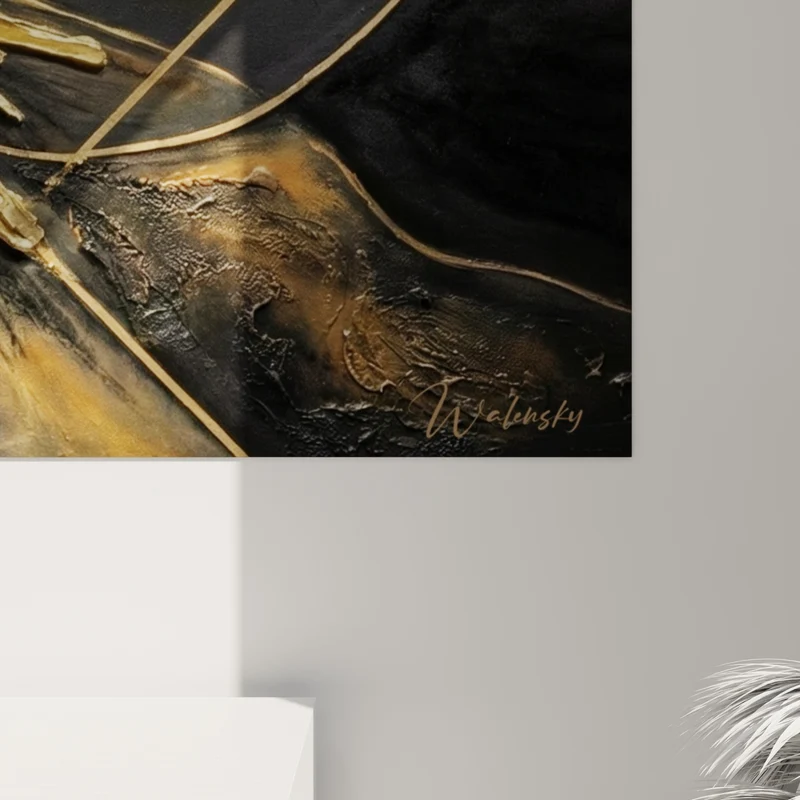 Tableau Étoile dorée aux textures anthracite - Éclosion nocturne - Edition style peinture