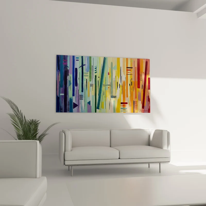 Tableau Bandes verticales violettes et ocre lumineuses - Traversée des saisons - Edition style peinture