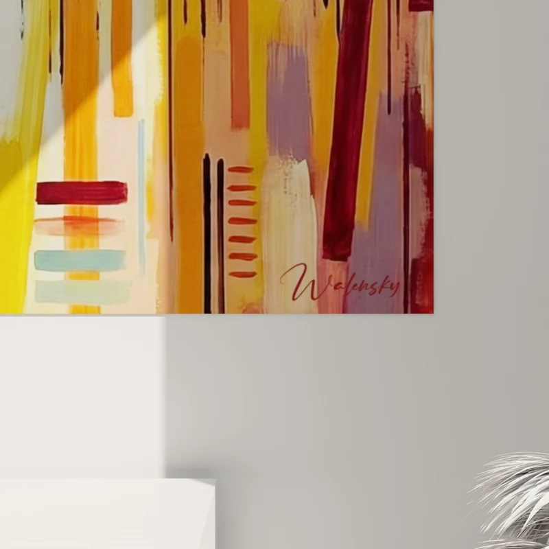 Tableau Bandes verticales violettes et ocre lumineuses - Traversée des saisons - Edition style peinture
