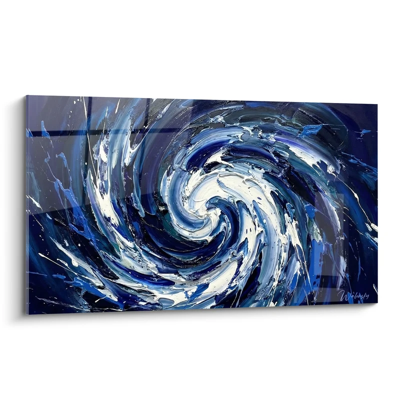 Tableau Vortex tourbillon bleu marine et blanc - Tourbillon océanique - Edition style peinture