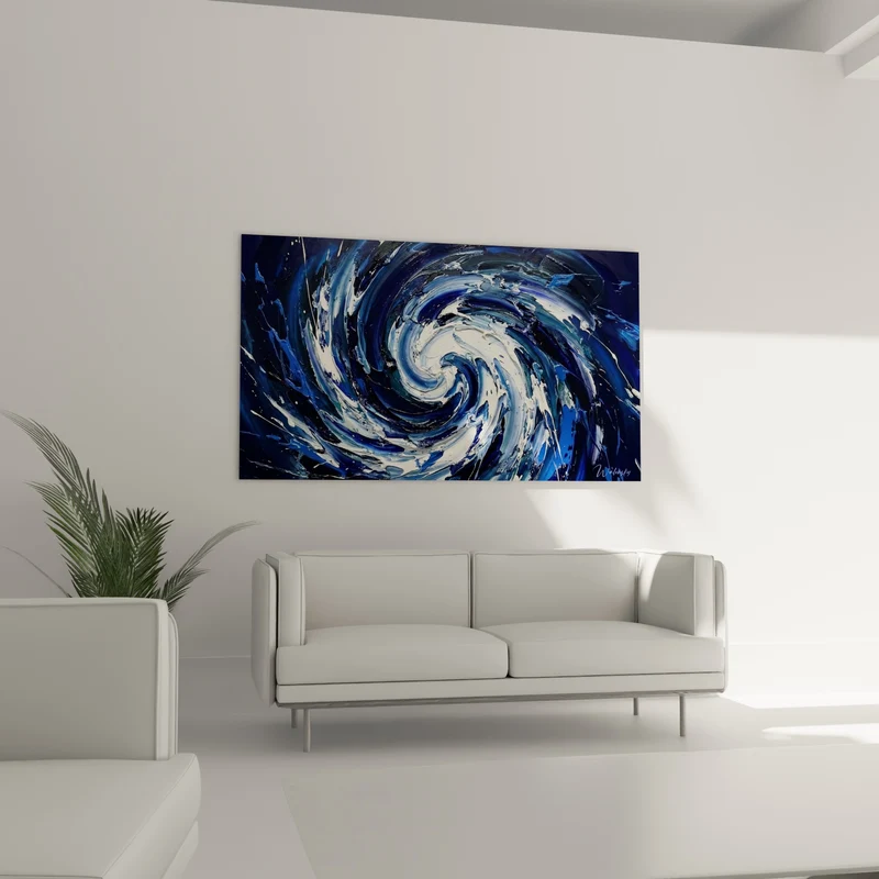 Tableau Vortex tourbillon bleu marine et blanc - Tourbillon océanique - Edition style peinture