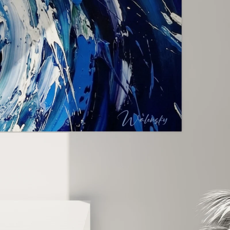 Tableau Vortex tourbillon bleu marine et blanc - Tourbillon océanique - Edition style peinture