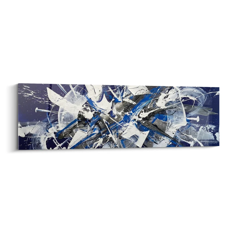 Tableau Éclaboussures bleu marine et blanc tourbillonnantes - Tempête figée - Edition style peinture