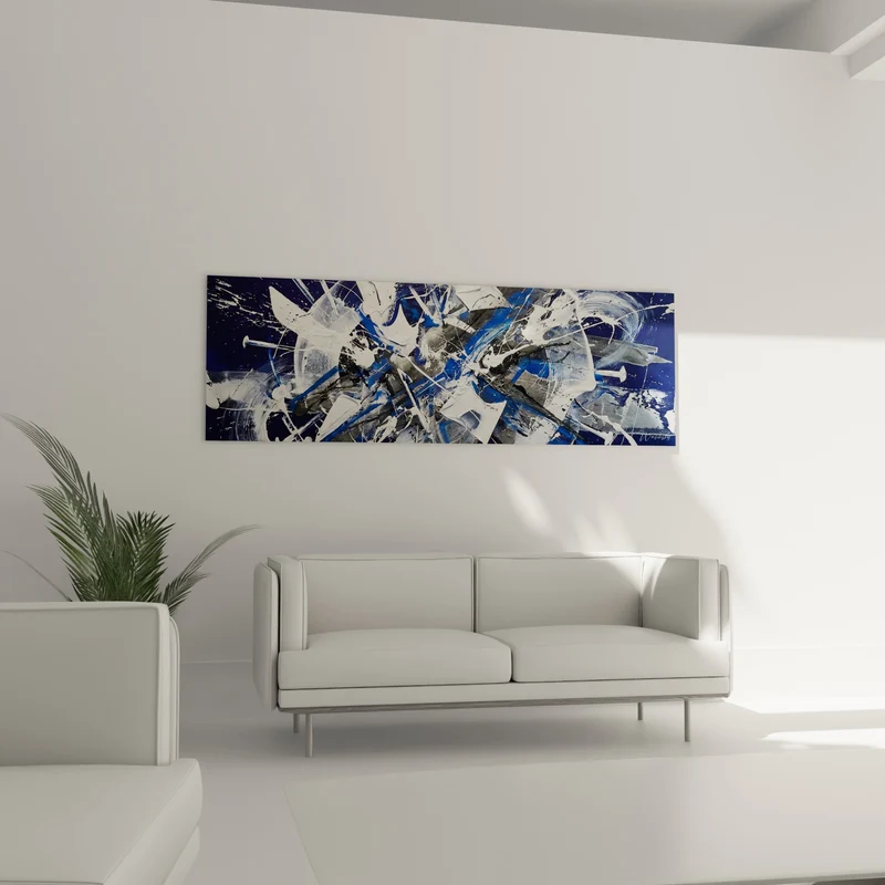 Tableau Éclaboussures bleu marine et blanc tourbillonnantes - Tempête figée - Edition style peinture