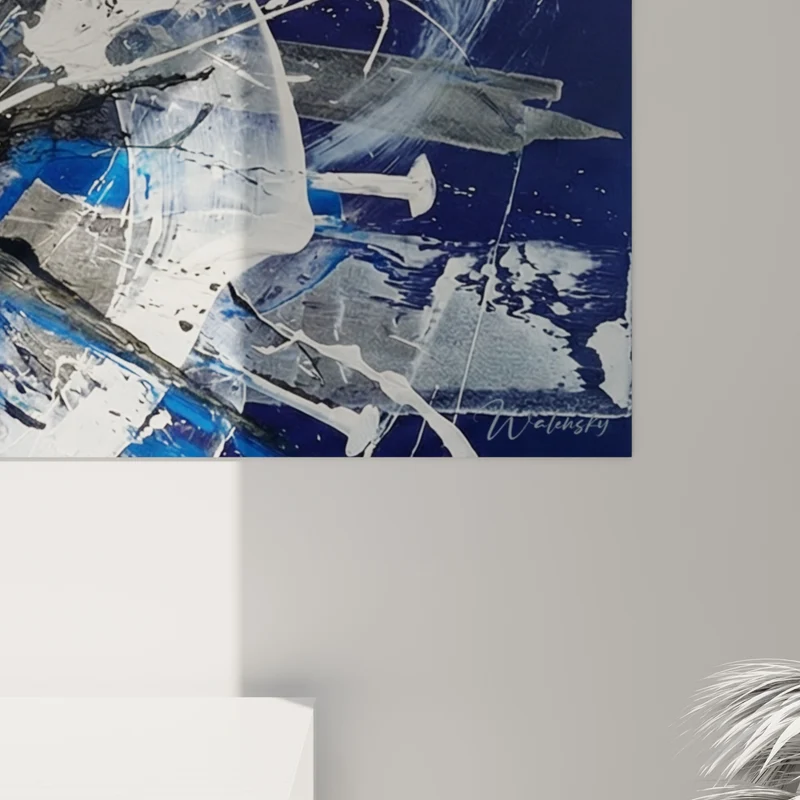 Tableau Éclaboussures bleu marine et blanc tourbillonnantes - Tempête figée - Edition style peinture