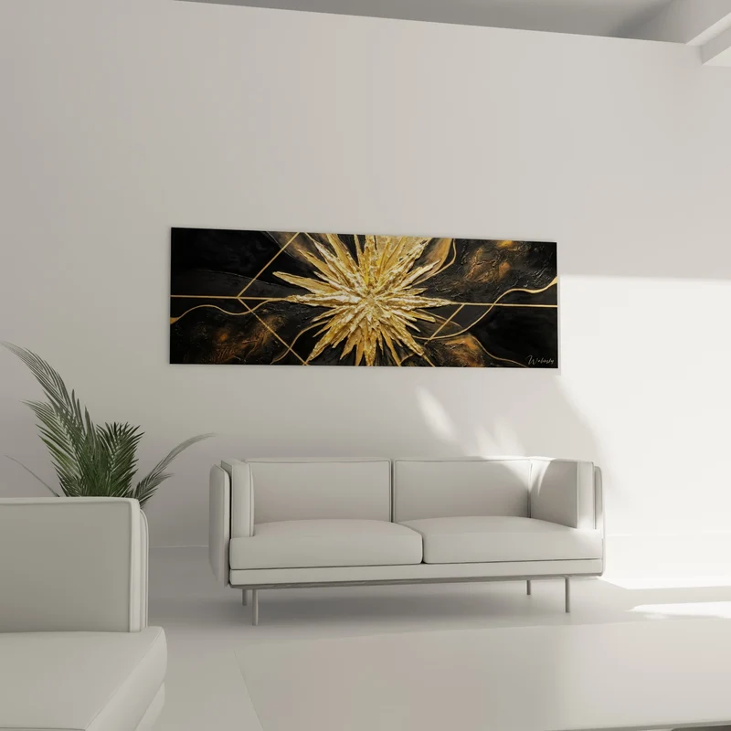 Tableau Étoile dorée aux éclats anthracite - Éclat nocturne - Edition style peinture