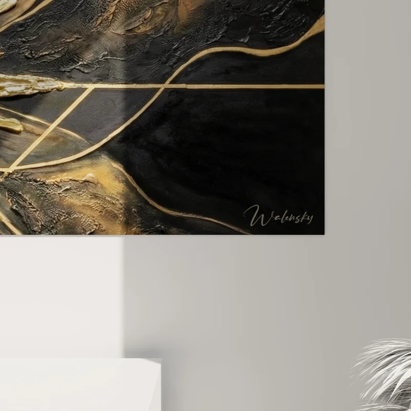 Tableau Étoile dorée aux éclats anthracite - Éclat nocturne - Edition style peinture