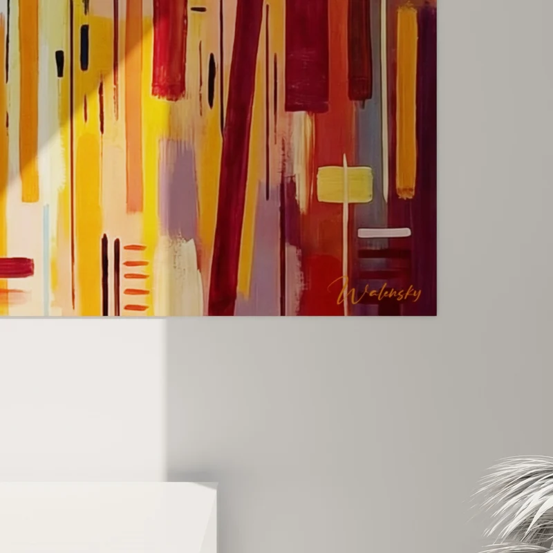 Tableau Bandes verticales bleues et orangées vibrantes - Traversée chromatique - Edition style peinture