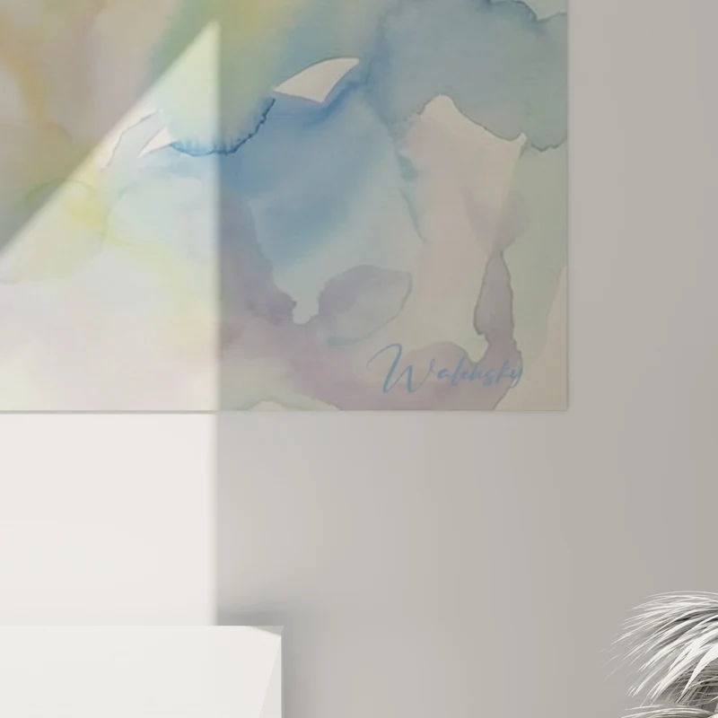 Tableau Vagues d'aquarelle mauve et vert menthe - Brume pastel - Edition abstrait coloré