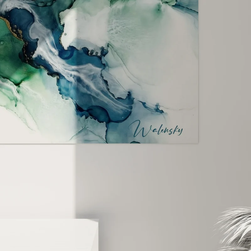 Tableau Marbrure bleu et vert veinée d'or - Courant des profondeurs - Edition abstrait moderne