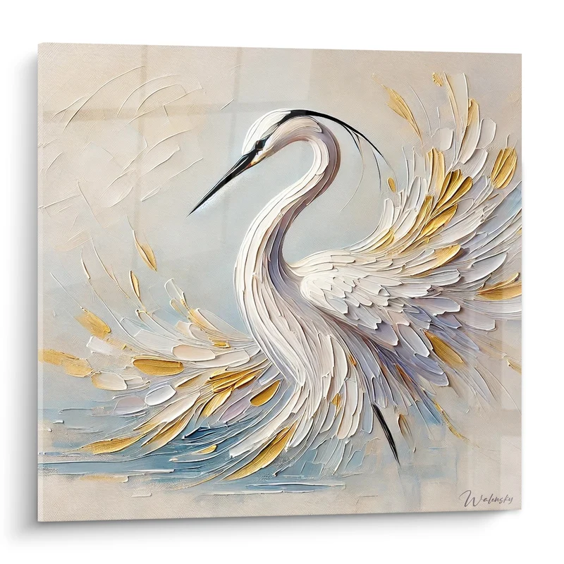 Tableau Héron blanc aux ailes dorées déployées - Envol gracieux - Edition Héron