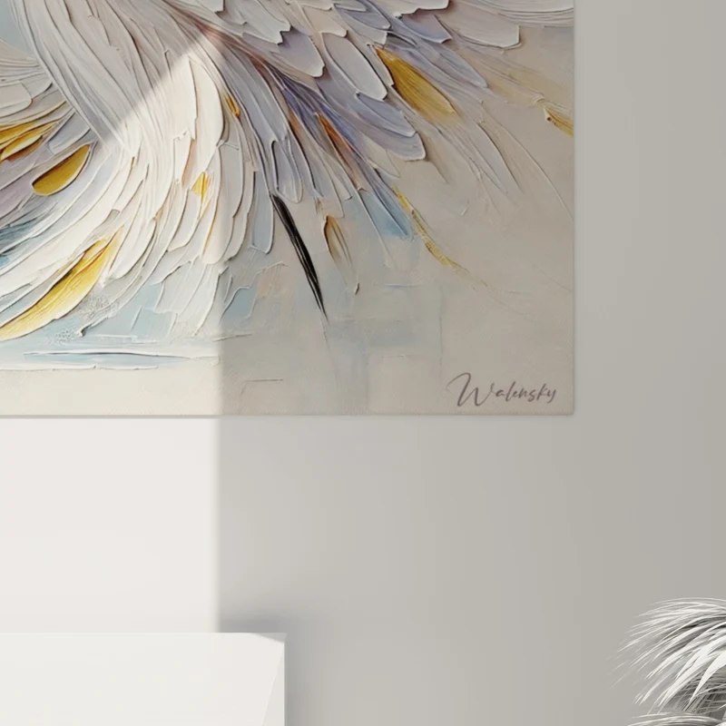 Tableau Héron blanc aux ailes dorées déployées - Envol gracieux - Edition Héron