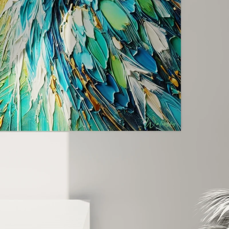 Tableau Héron bleu turquoise fond doré texturé - Veille dorée - Edition Héron