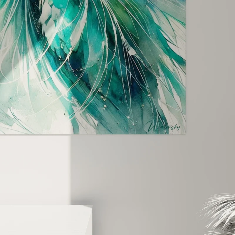 Tableau Héron turquoise et blanc aux plumes fines - Souffle aquatique - Edition Héron