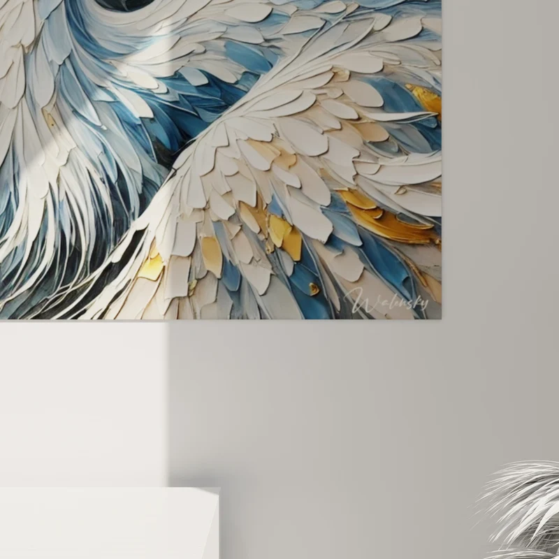 Tableau Héron col replié plumes doré et anthracite - Grâce enroulée - Edition Héron