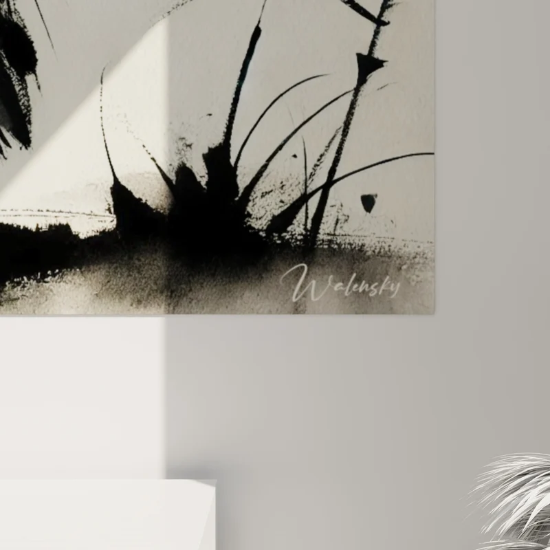 Tableau Héron noir et blanc au bord de l'eau - Veille silencieuse - Edition Héron