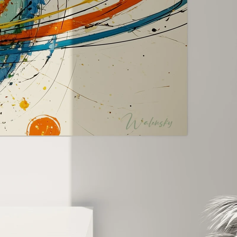 Tableau Planète orbites dorées et bleues éclaboussées - Naissance cosmique - Edition géometrique abstrait