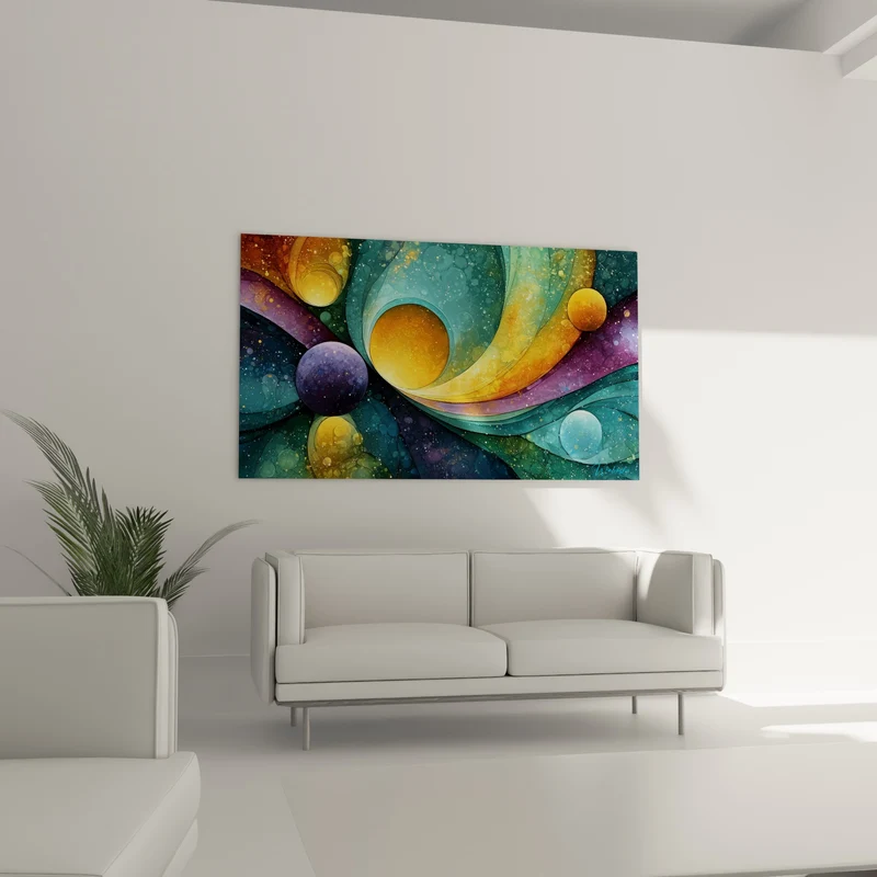 Tableau Spirale cosmique dorée et turquoise - Naissance stellaire - Edition géometrique abstrait