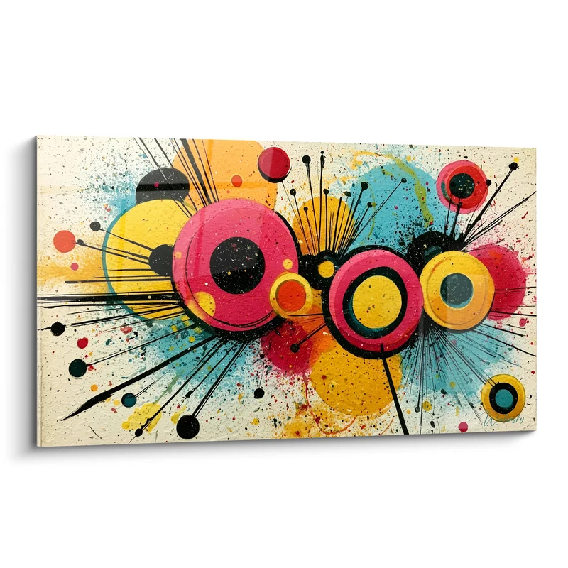 Tableau Cercles roses jaunes en éclatement - Éclatement joyeux - Edition géometrique abstrait