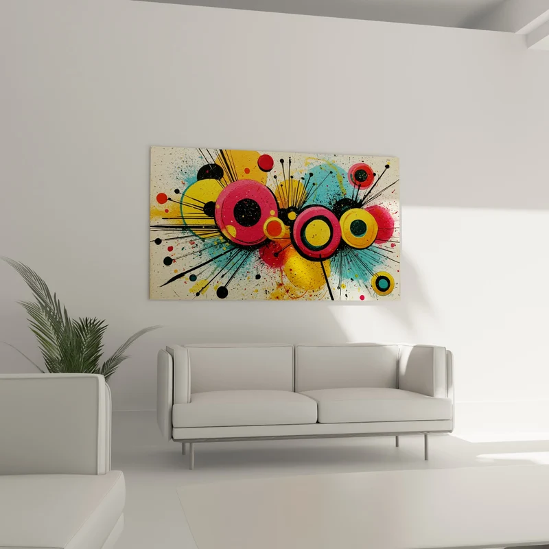 Tableau Cercles roses jaunes en éclatement - Éclatement joyeux - Edition géometrique abstrait