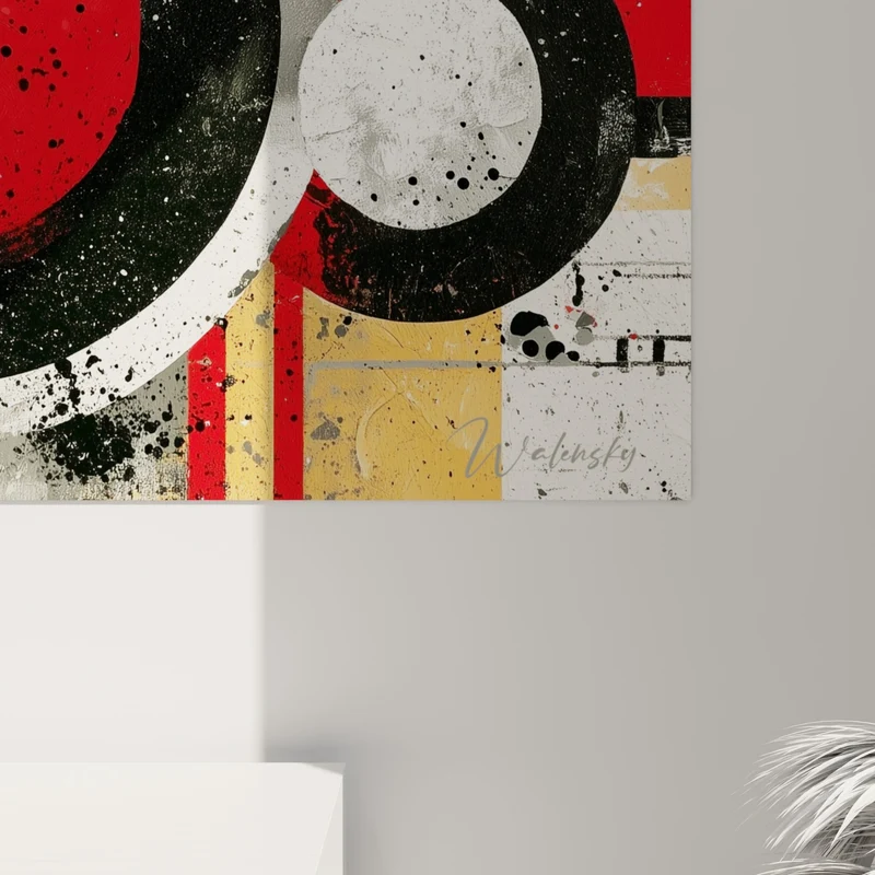Tableau Cercles rouge et noir éclaboussés - Onde de choc - Edition géometrique abstrait