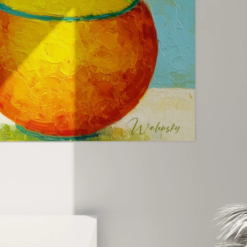 Tableau Vases sphériques bleu et orange - Éclat de couleurs vives - Edition géometrique abstrait