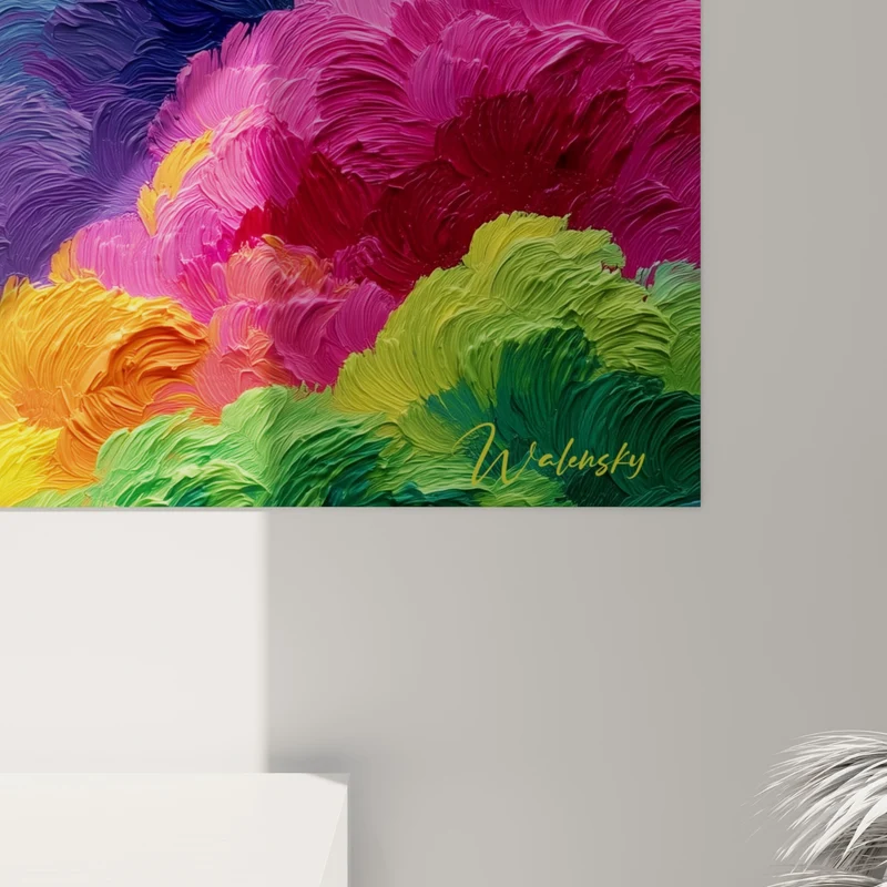 Tableau Nuées végétales pourpre et safran texturées - Éveil du jardin - Edition Multicolore abstrait