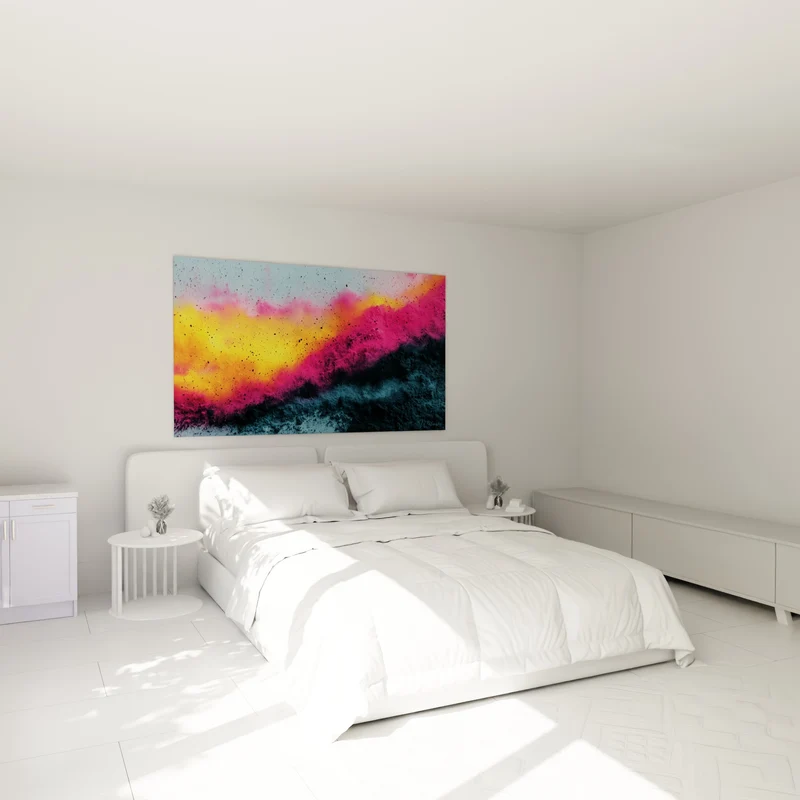 Tableau Nuage de poudre orangée et rose éclatante - Souffle incandescent - Edition Multicolore abstrait