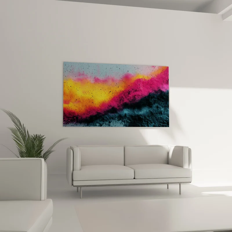 Tableau Nuage de poudre orangée et rose éclatante - Souffle incandescent - Edition Multicolore abstrait