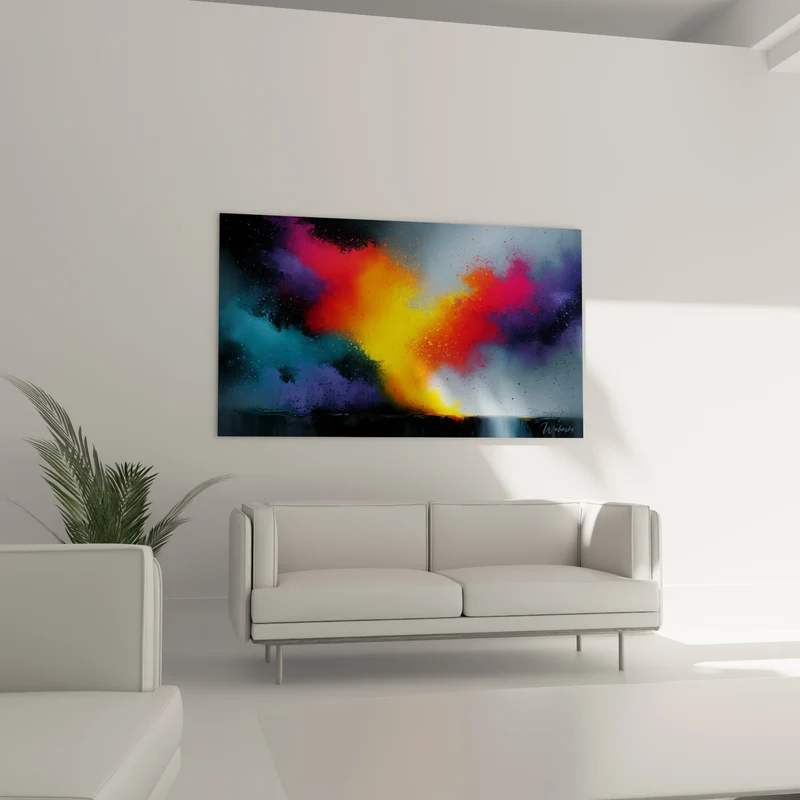 Tableau Explosion de nuages orange et bleu - Déflagration lumineuse - Edition Multicolore abstrait