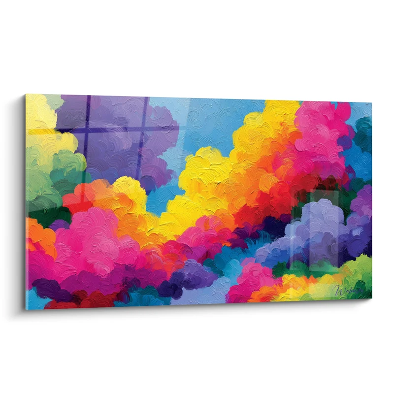 Tableau Nuages fauves aux empâtements roses et jaunes - Ciel en fête - Edition Multicolore abstrait