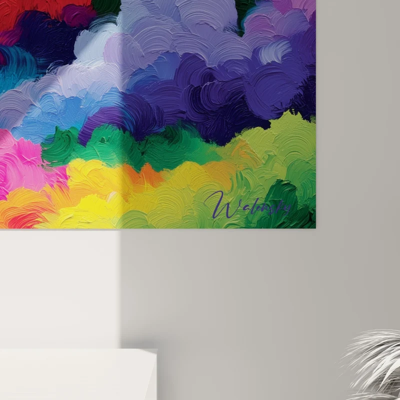 Tableau Nuages fauves aux empâtements roses et jaunes - Ciel en fête - Edition Multicolore abstrait