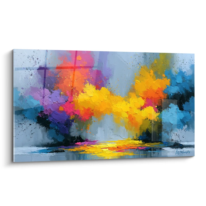 Tableau Nuage de couleurs jaune et bleu - Éclaboussure lumineuse - Edition Multicolore abstrait