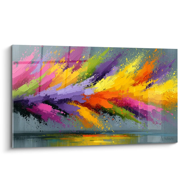 Tableau Explosion de couleurs sur fond gris - Déflagration festive - Edition Multicolore abstrait