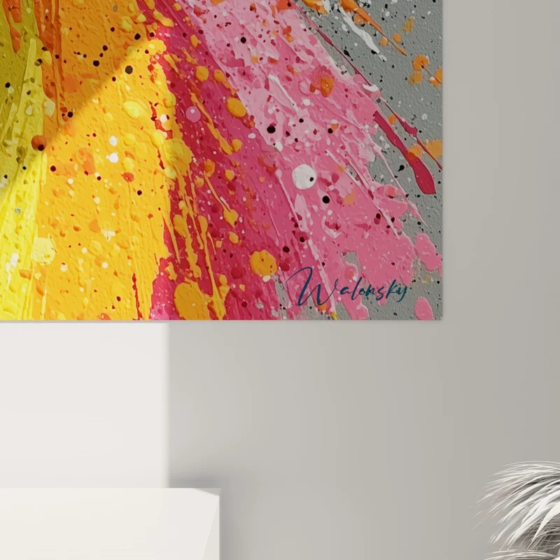 Tableau Vortex jaune et rose au cœur noir - Pupille solaire centrale - Edition Multicolore abstrait