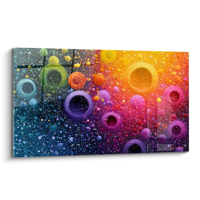 Tableau Bulles orange et bleu granuleuses - Éclosion cosmique - Edition Multicolore abstrait