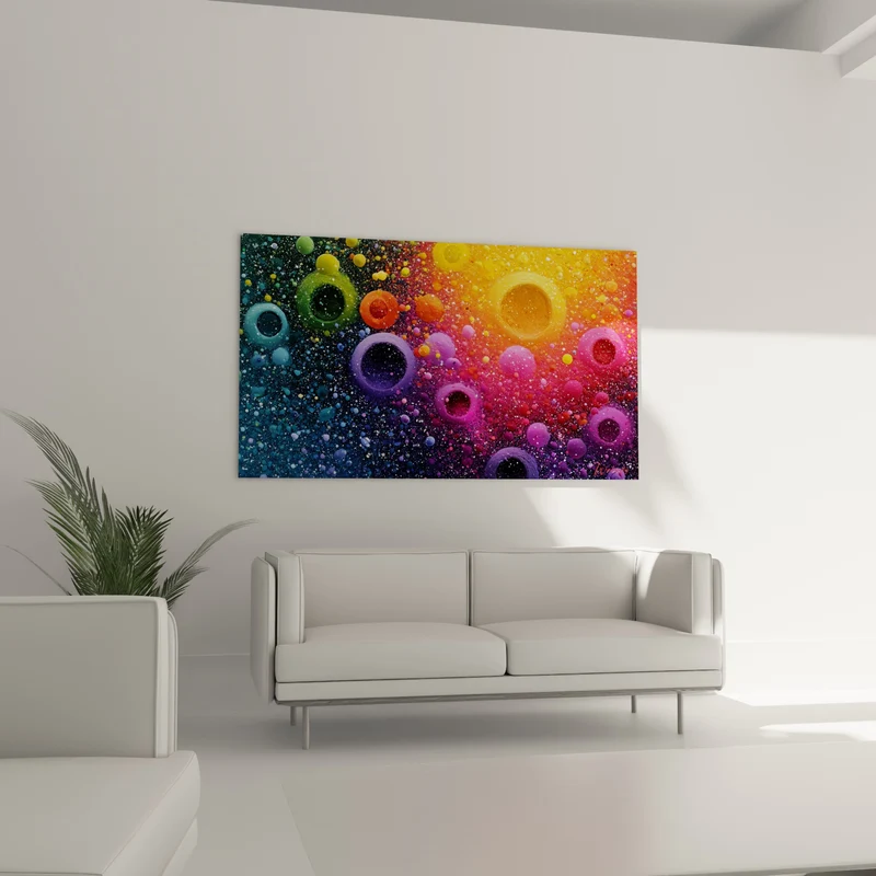 Tableau Bulles orange et bleu granuleuses - Éclosion cosmique - Edition Multicolore abstrait