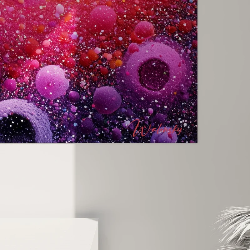 Tableau Bulles orange et bleu granuleuses - Éclosion cosmique - Edition Multicolore abstrait