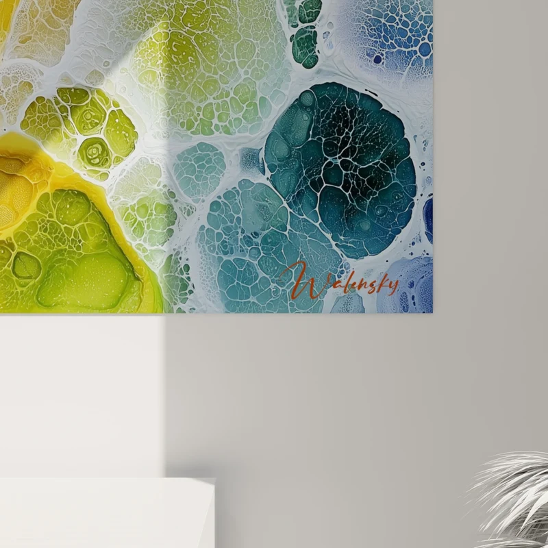 Tableau Bulles violettes et dorées entrelacées - Fusion des teintes - Edition Multicolore abstrait