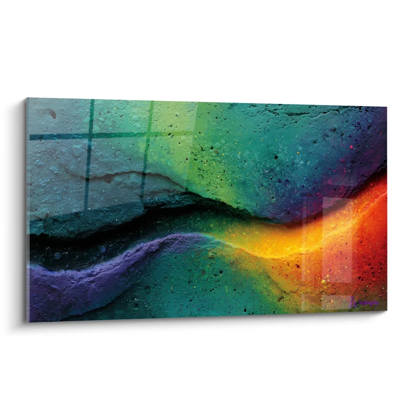 Tableau Vagues de matière turquoise et orange - Fusion des éléments - Edition Multicolore abstrait