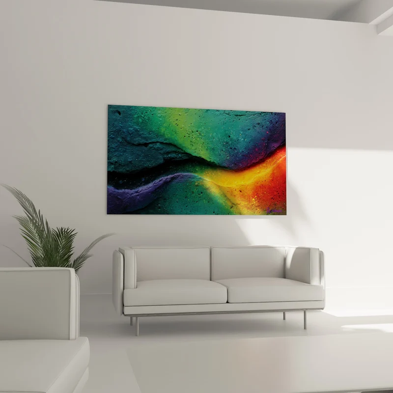 Tableau Vagues de matière turquoise et orange - Fusion des éléments - Edition Multicolore abstrait