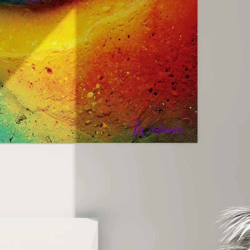 Tableau Vagues de matière turquoise et orange - Fusion des éléments - Edition Multicolore abstrait