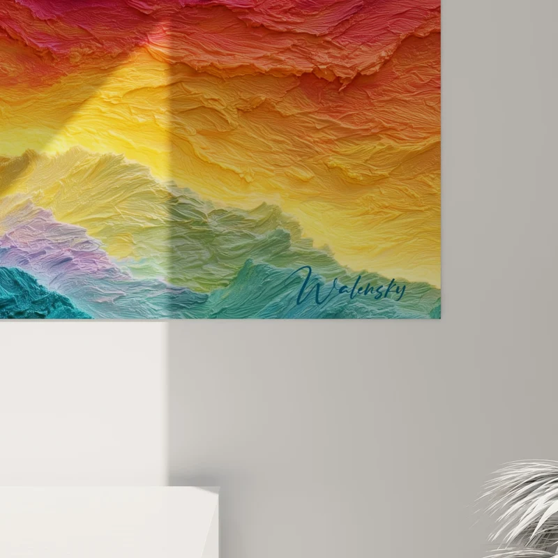 Tableau Vagues de matière violette et turquoise incandescentes - Cratère lumineux central - Edition Multicolore abstrait