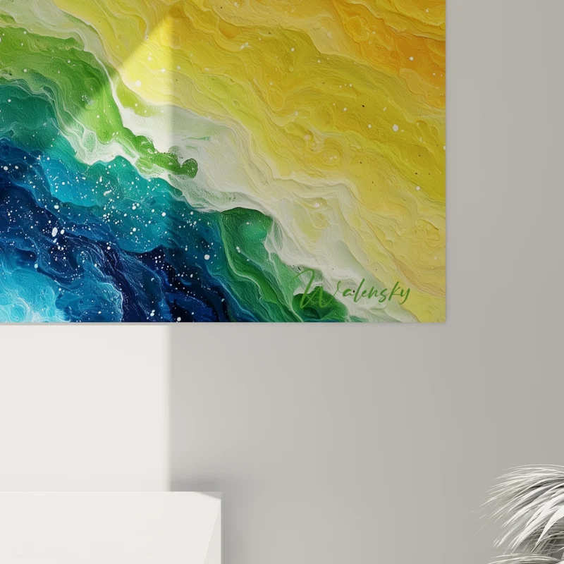 Tableau Vague chromatique orange et violette étoilée - Marée cosmique - Edition Multicolore abstrait