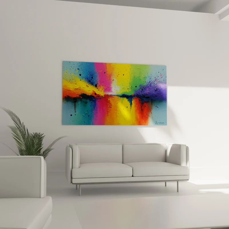 Tableau Dégradé jaune et rose éclaboussé de noir - Éveil sensoriel - Edition Multicolore abstrait